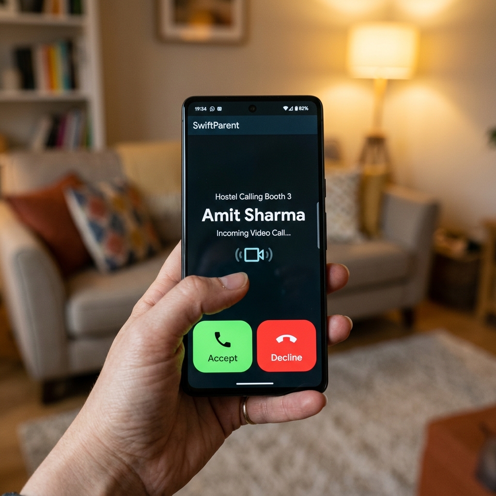 SwiftParent mobile app incoming call screen mockup